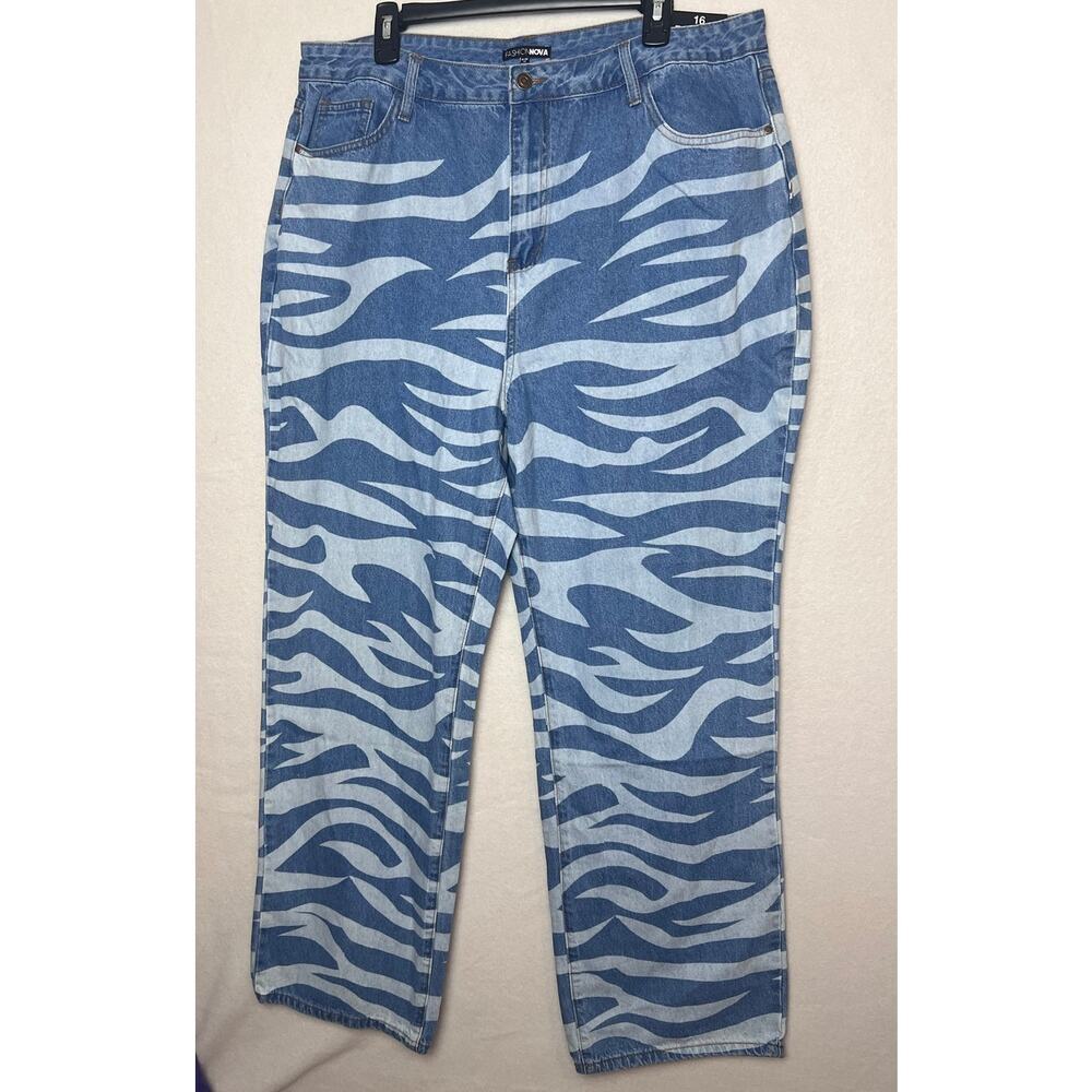 Fashion Nova Women's Pants Wildest Dreams Zebra Print Straight Leg Jeans Size 16